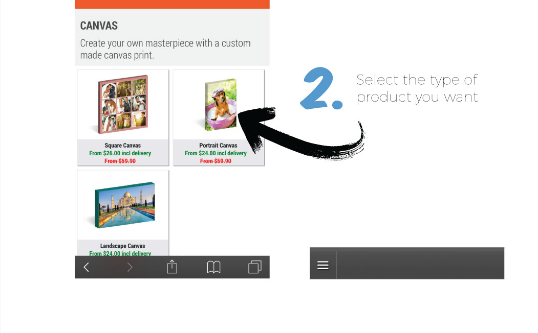 2. Select the type of product you want